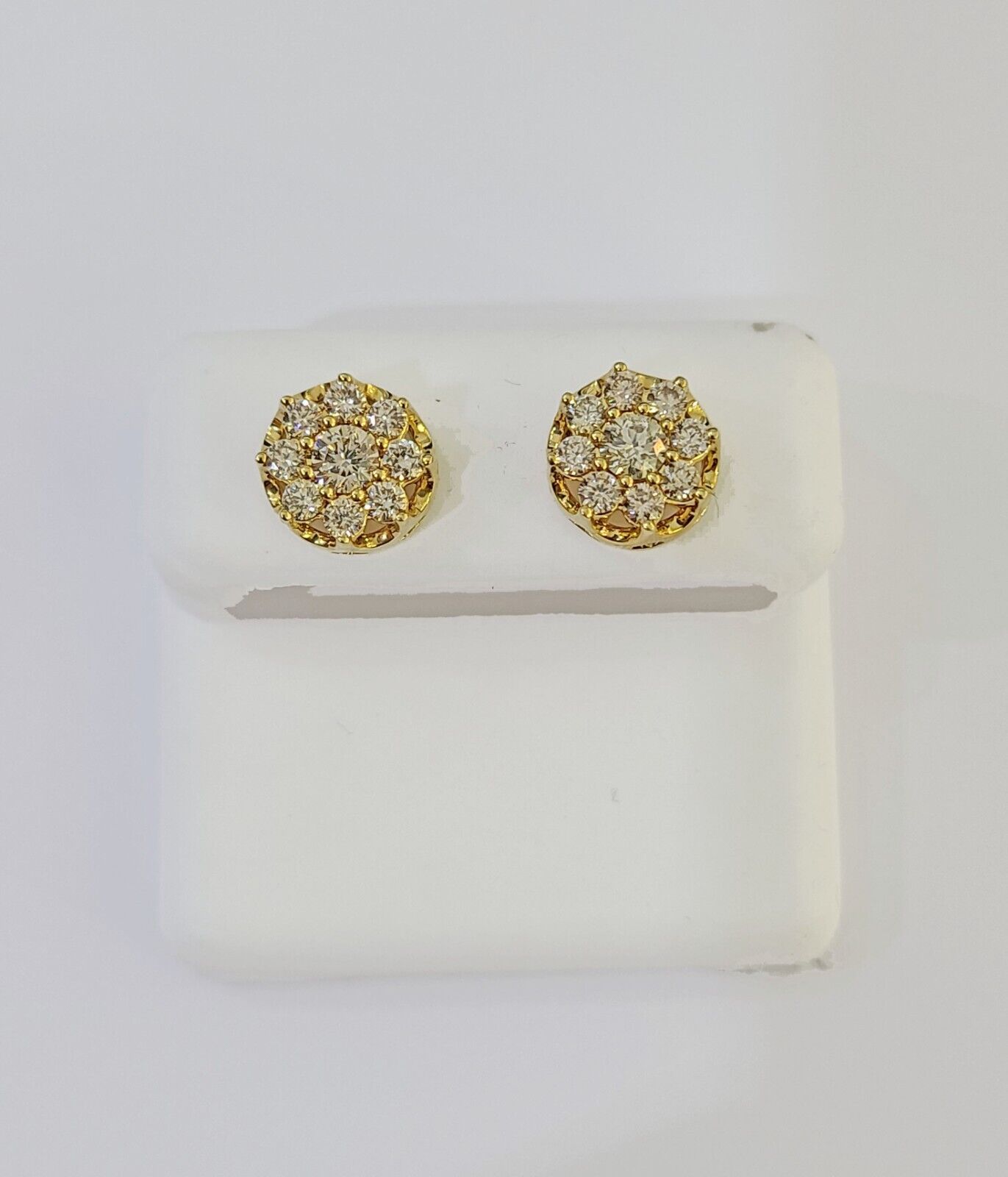 10k Yellow gold Flower Earrings with Real 0.96CT diamond screw - bag ,Women studs - GoldenlinQ